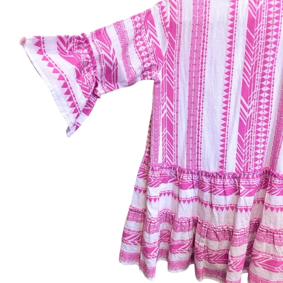 THML Women’s Pink and White Embroidered Boho Drop Waist Mini Dress sz M - Picture 6 of 13